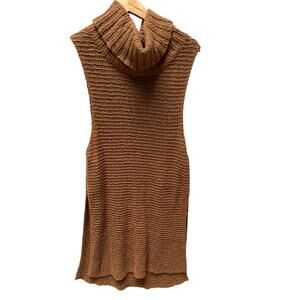 Free People White Horse Mock Neck Tunic Dress, Brown, NWT Size XS